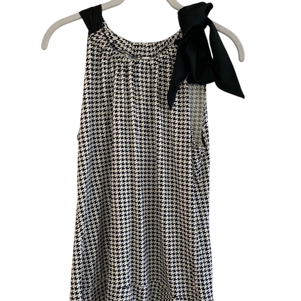 Merona Black White Pattern Sleeveless Top Womens Large Bow High Neck Tank EUC